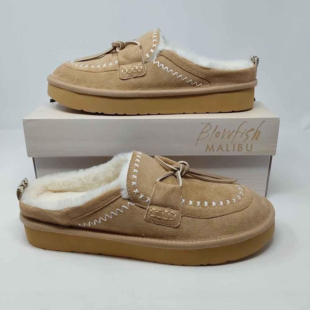 Blowfish Malibu Montreal Womens 10 Nude Suede Faux Fur Platform Mule Clogs